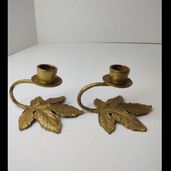 Brass leaf candlesticks Pier one set of two (GS4) - Picture 1 of 5
